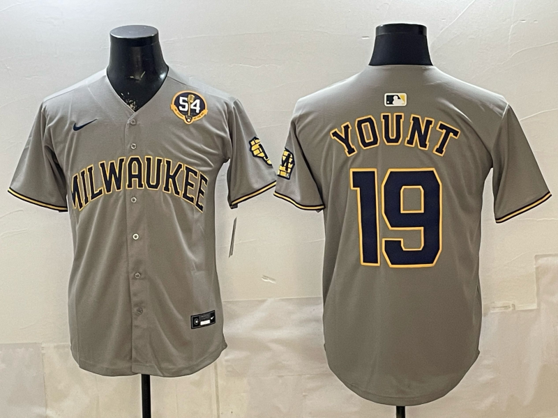 Men 2026 Milwaukee Brewers #19 Yount grey Game Nike MLB Jersey 0401001->milwaukee brewers->MLB Jersey